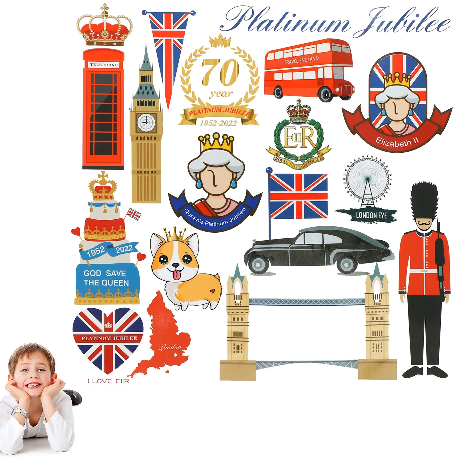 57Pcs Queen 'S Jubilee สติกเกอร์70th Queen 'S Jubilee 2022รักชาติ Party