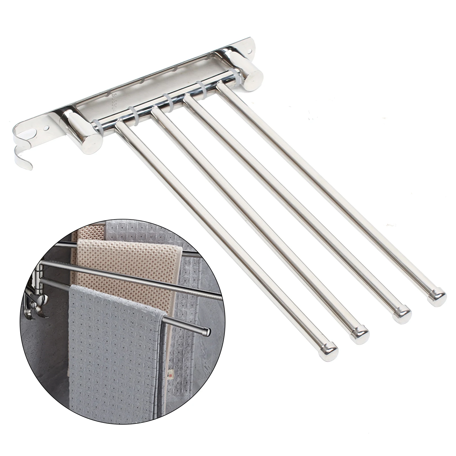 4-Arm Towel Hanger Wall Mounted Rotatable Towel Rack with 4 Rotating Swing Arm 304 Stainless Steel Organizer with Hooks