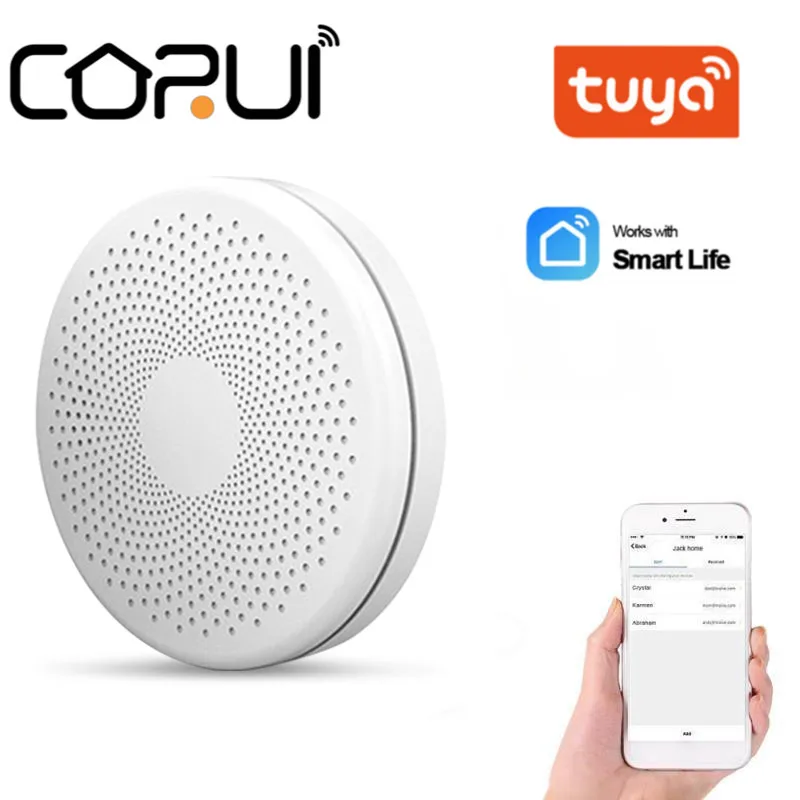 

CORUI Tuya WiFi Smoke Carbon Monoxide Composite Security Alarm Home Fire Detector Battery Operated Smart Life APP Remote Control