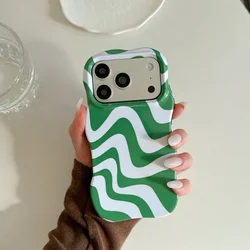 Luxury Water Ripple Double Color Contrast Glossy Shockproof Slim Phone Case - iPhone 15 (GreenWhite)