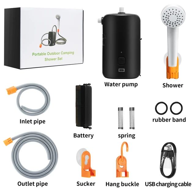 USB Rechargeable Camping Shower with Battery Display