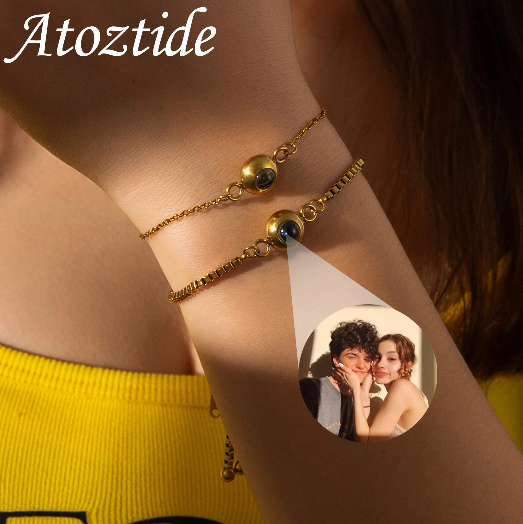 

Персонализированные браслеты Atoztide с проекцией на заказ для женщин и мужчин с семейными фотографиями, ювелирные изделия из нержавеющей стали для мам и детей, подарок