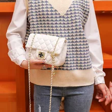  Fashion Woman's Argyle Crossbady Bag Simple PU Soft Leather Ladies Chain Shoulder Bag Female Exquisite Portable Storage Handbag 