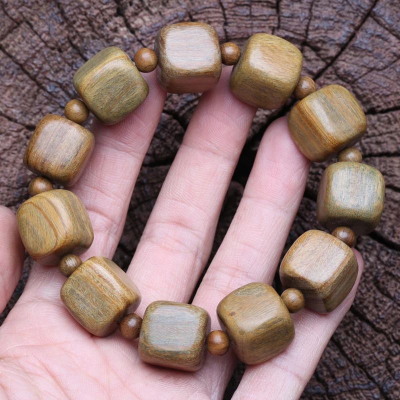 

Square Wooden Beads Men's Bracelet Personality 16mm Handmade Beaded Wooden Bead Elastic Bracelet