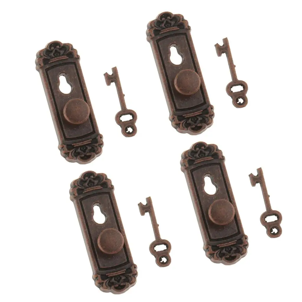 

1/12 Scale Dolls House Miniature Handle key Set Door Knob Fittings 4 Pieces