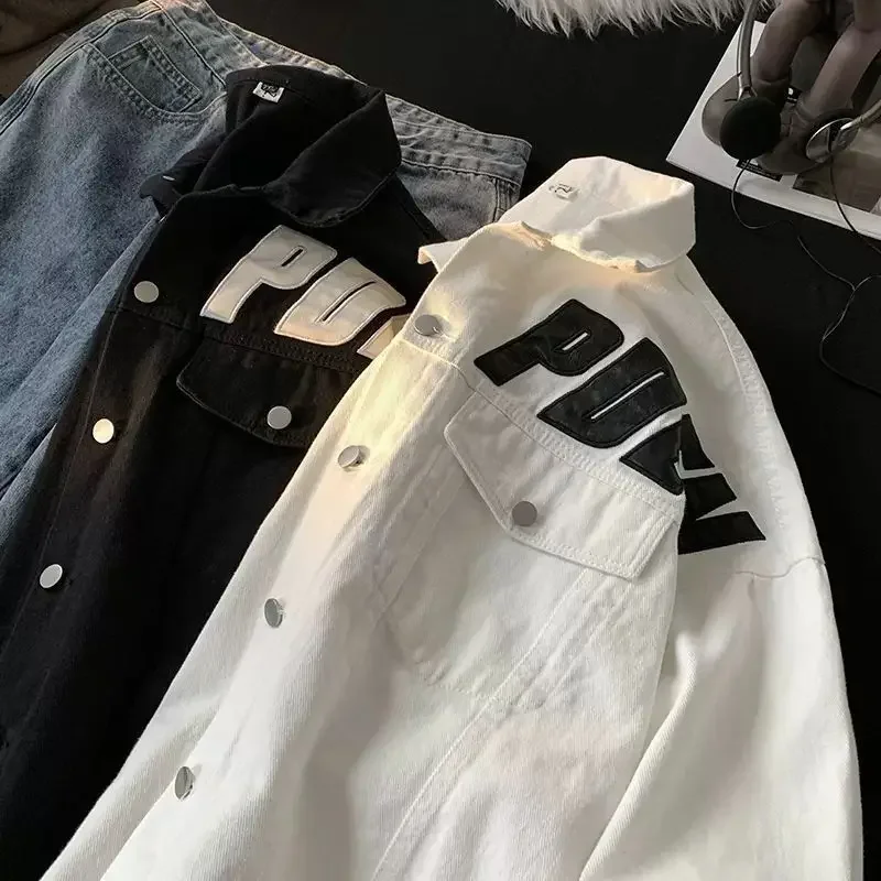 Printed denim jacket men's spring and autumn trendy brand ins handsome American retro oversize high street work jacket y2k tops