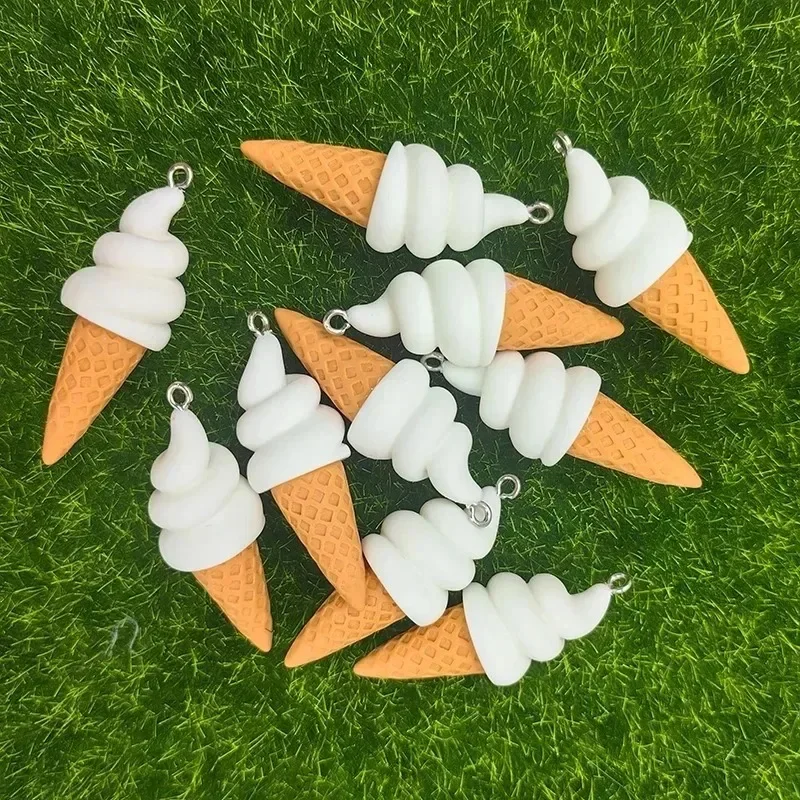 10개 귀여운 모형 음식 아이스크림 참 장식품 수제 레진 펜던트 플랫백 키체인 DIY 쥬얼리 제작 재료
