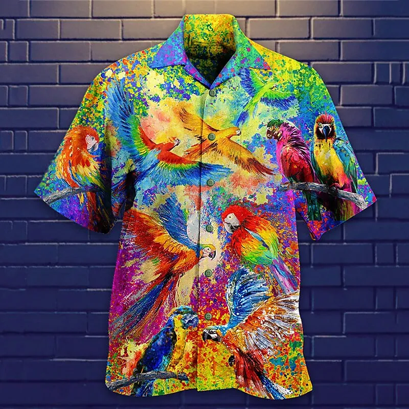Summer Floral Parrot 3d Print Shirt Men Women Fashion Shirts Single-Breasted Short Sleeve Hawaiian Blouse Men's Clothing 3