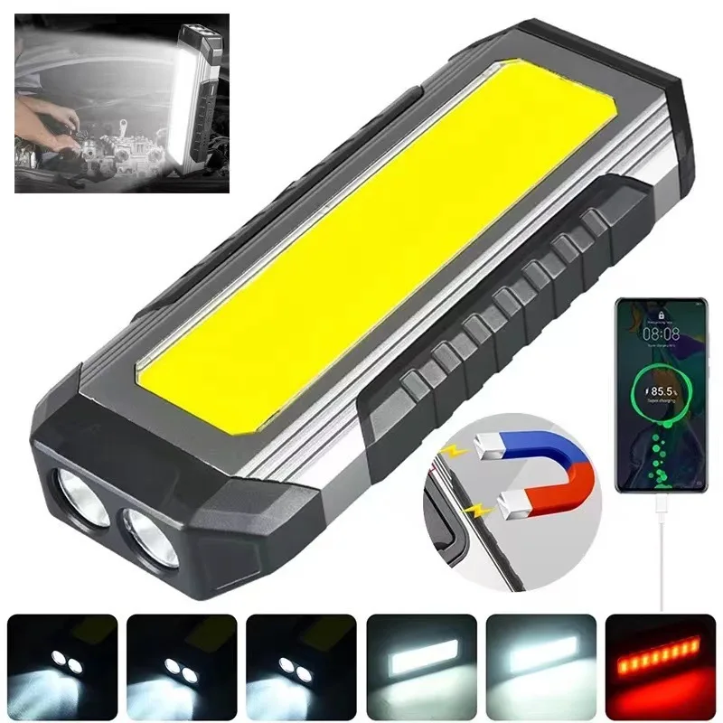 

4000mAh 18650 Battery Rechargeable COB Work Light Power Bank Portable Camping Lamp with Magnet Waterproof LED Flashlight Torch