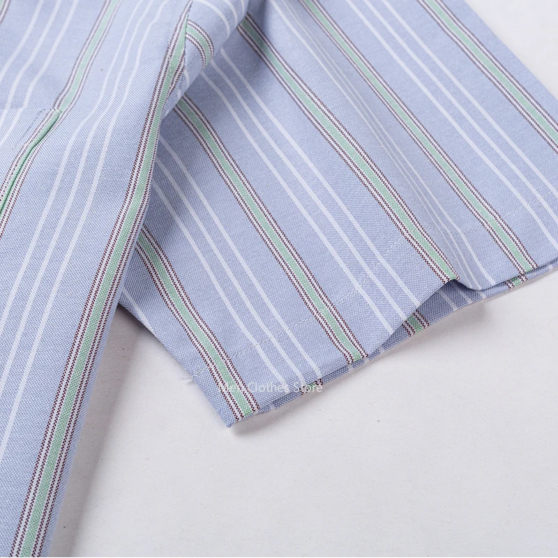 Men's Summer Short Sleeved Shirt Oxford Cotton Plaid Stripe Solid Color Comfortable Breathable Business Leisure Men Clothes 3