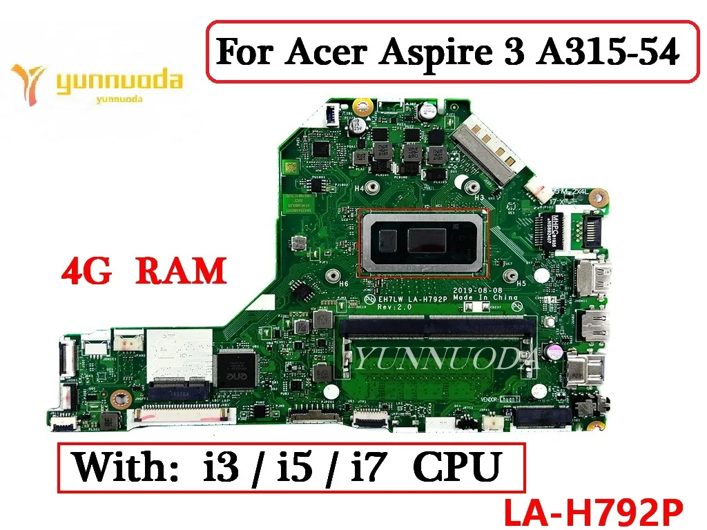 

LA-H792P для Acer Aspire 3 A315-54 материнская плата для ноутбука с процессором i3 i5 i7 4G RAM NBHM211004 NB.HM211.004 100% протестирована