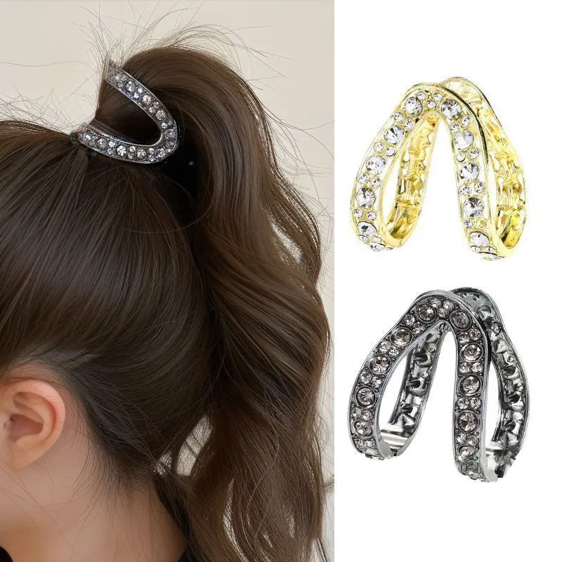 Pinza de Pelo en Forma de U para Mujer, Elegante con Pedrería, para Cola de Caballo Alta, Fijación de Cabello, Accesorio Diario y para Fiestas