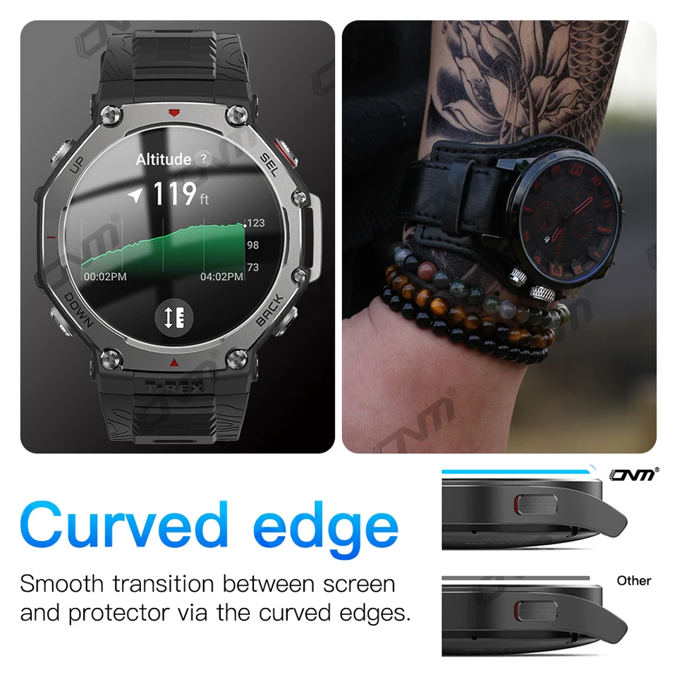 GEJEFA [3 Pezzi Vetro Temperato per Amazfit T-Rex 2, [Edge to Edge], Anti- Graffio, Bubble Free Pellicola per Amazfit T-Rex 2
