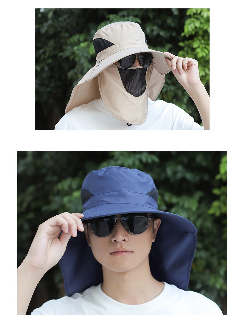 Sommer-Sonnenhüte mit UV-Schutz, Outdoor-Jagd- und Angelkappe für Herren und Damen, Wander- und Camping-Visor, Bucket Hat mit Nackenschutz, Fischerhut – Detail 10