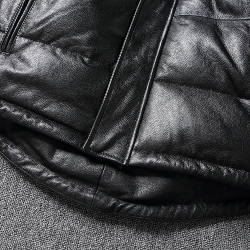 First-Layer Cowhide Down Jacket, Genuine Leather Jacket, Men\'s Hooded Winter Thickened Warm Large Size Casual Jacket