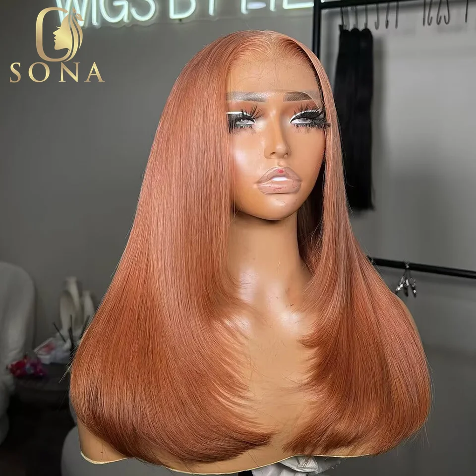 Straight Ginger Orange Brown 30# Colored Transparent 13x4 HD Transparent 13x6 Lace Frontal Wigs Human Hair Wig Pre Plucked