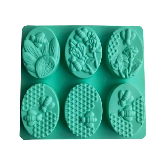 6 Bee-shaped Silicone Soap Molds, Oval Handmade Soap Silicone