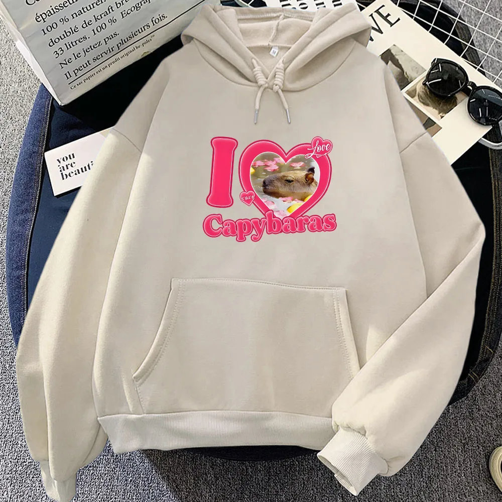 Cute I Rare Love Capybara Hoodies Kawaii Cartoon Graphic Printing Sweatshirts Long Sleeve Clothes for Women Sudaderas Para Mujer