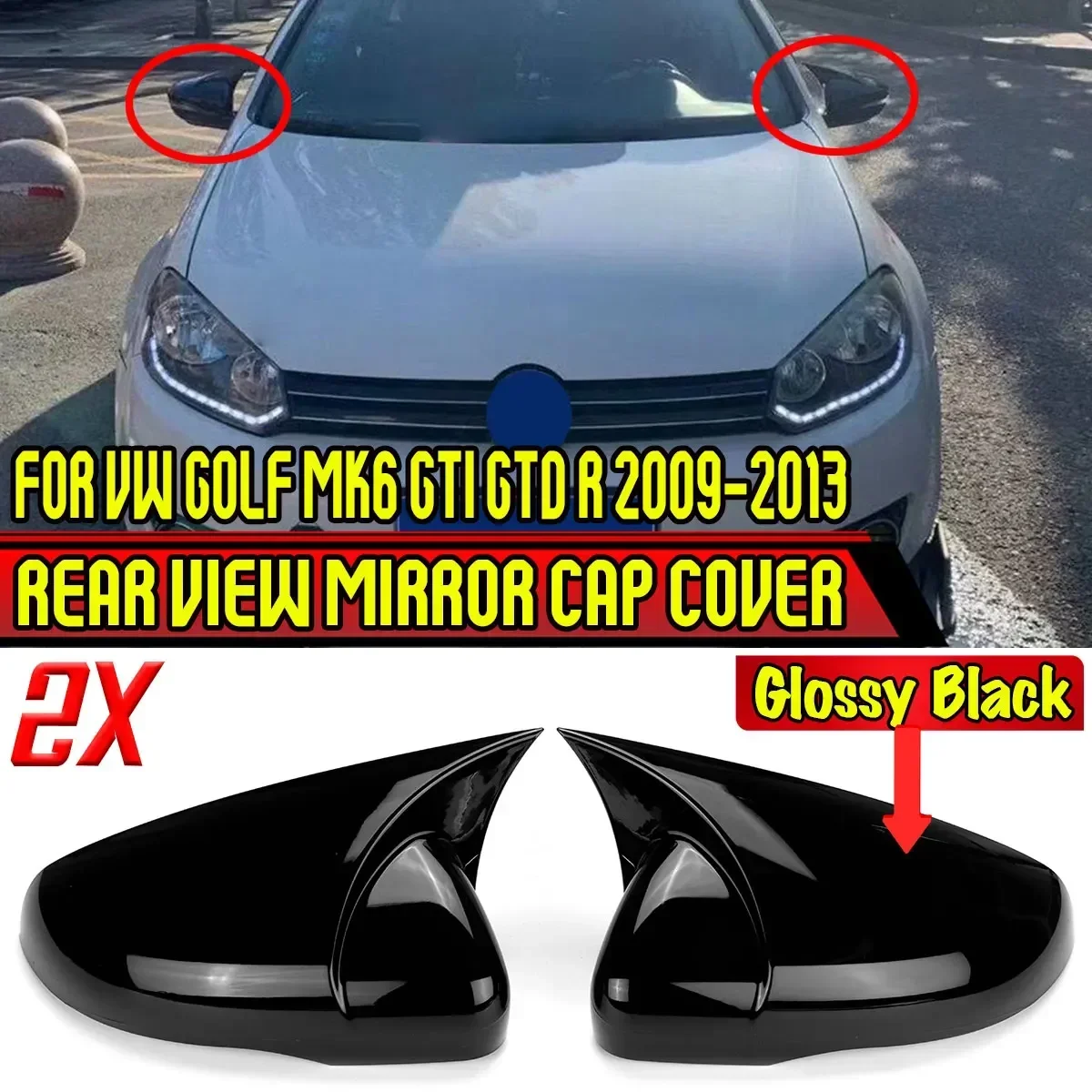 2X Carbon Look Side Wing Mirror Cover Per Volkswagen Per Vw Per Golf Mk6 Gti Gtd R 2009-2013 Side Rear View Mirror Cap Cover