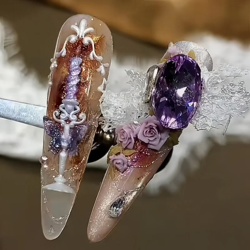 1개/4개 조합 캔들 홀더, 리본, 손으로 그린 사진 프레임, 토끼 패턴, 3D 네일 아트 DIY 투명 실리콘 몰드