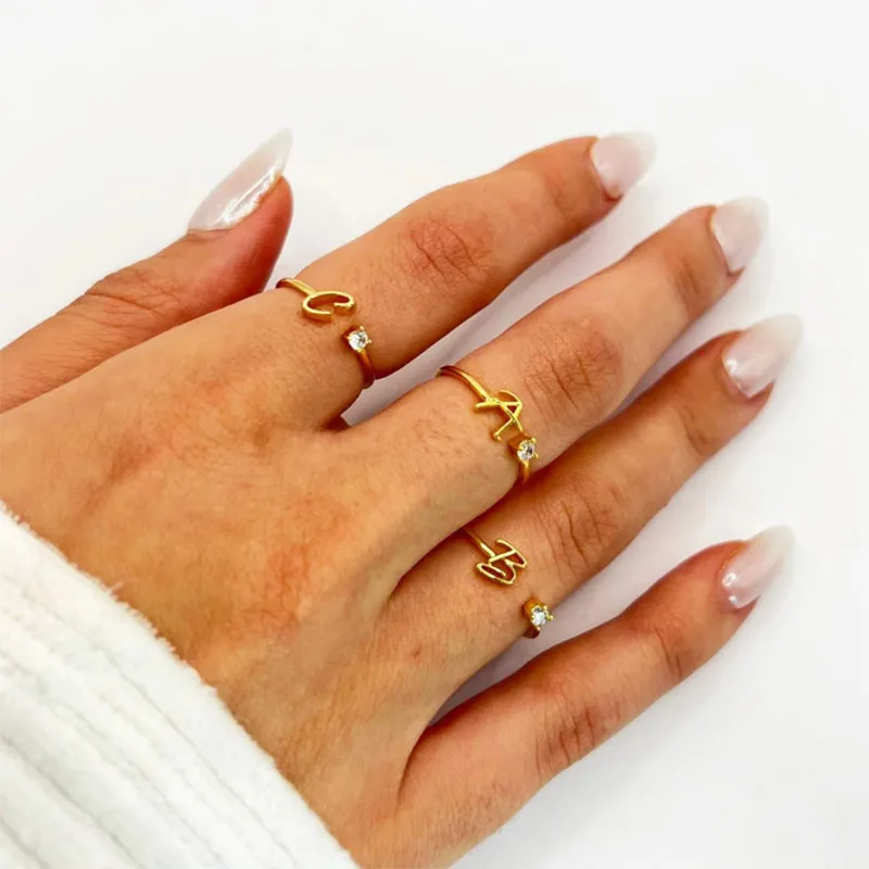 Tiny Initial Letter Rings for Women Stainless Steel A-Z Letters Adjustable Ring Female Christmas Aesthetic Jewelry stainless steel ring