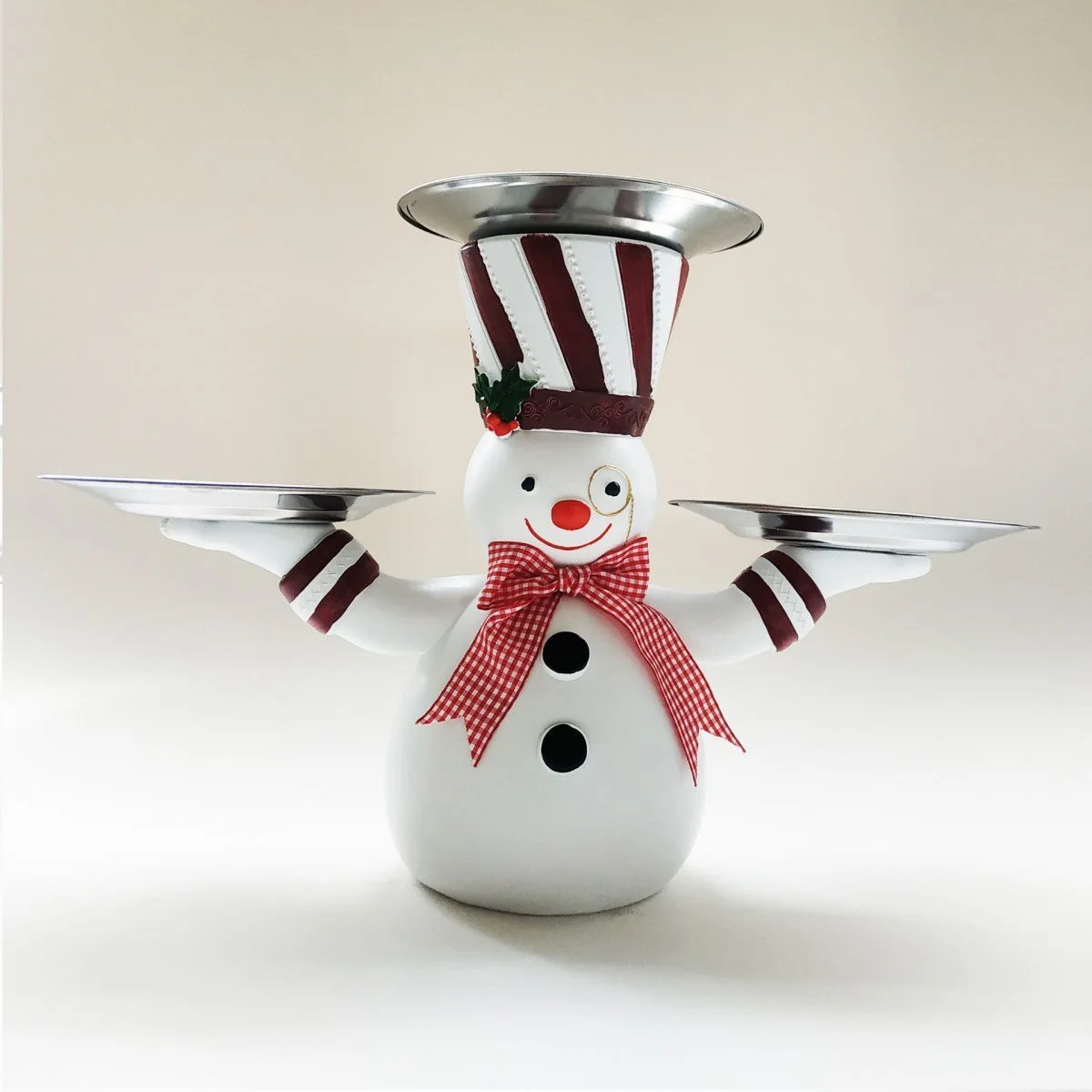 

1PC Housewear Furnishings Snowman Snack Tray Decoration Snack Rack With 3 Trays Snowman Resin Snack Tray Candy