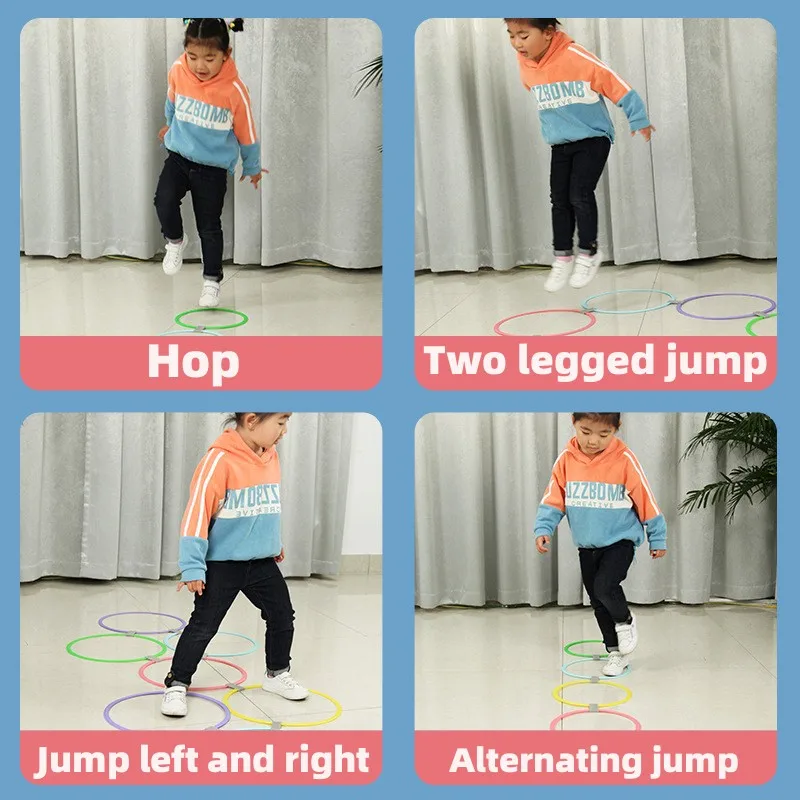 Outdoor Kids Funny Physical Training Sport Toys Lattice Jump Ring Set Game with 10 Hoops 10 Connectors for Park Play Boys Girls 4