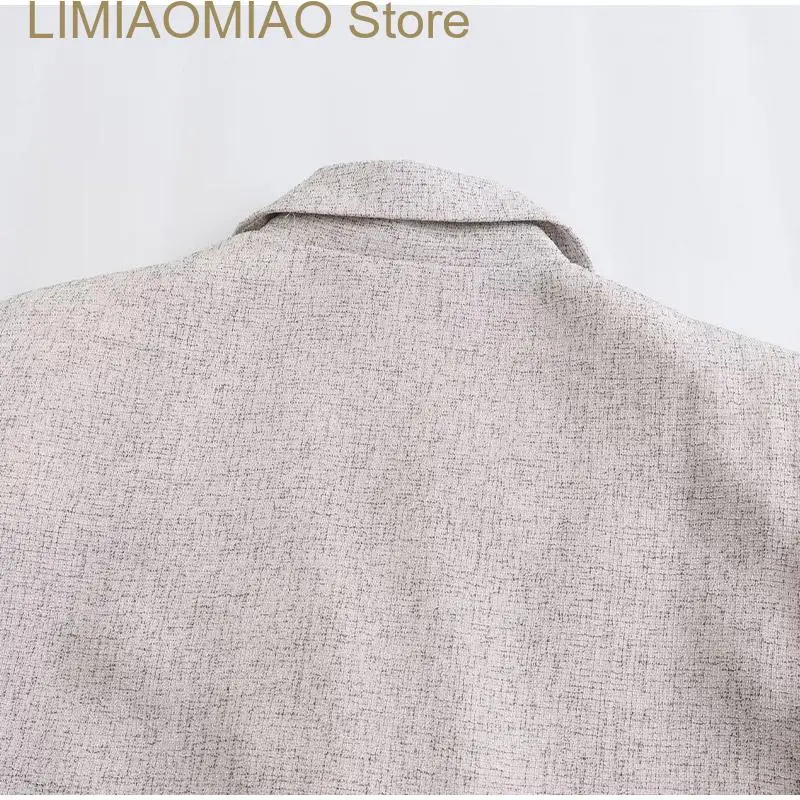New Chic Linen Blazer Women Autumn Long Sleeve Notched Pocket Double Breasted Female Jacket Elegant Casual Lady Outwear