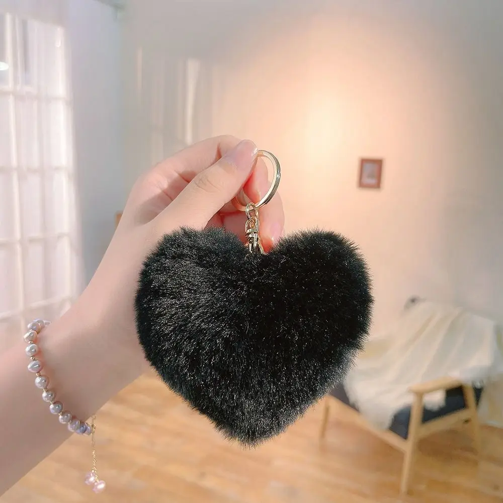 Liebe Herz Plüsch Tasche Anhänger Flauschigen Ball Auto Schlüssel Ring Nachahmung Kaninchen Fell Einfarbig Schlüssel Kette Tasche Zubehör – Detail 8