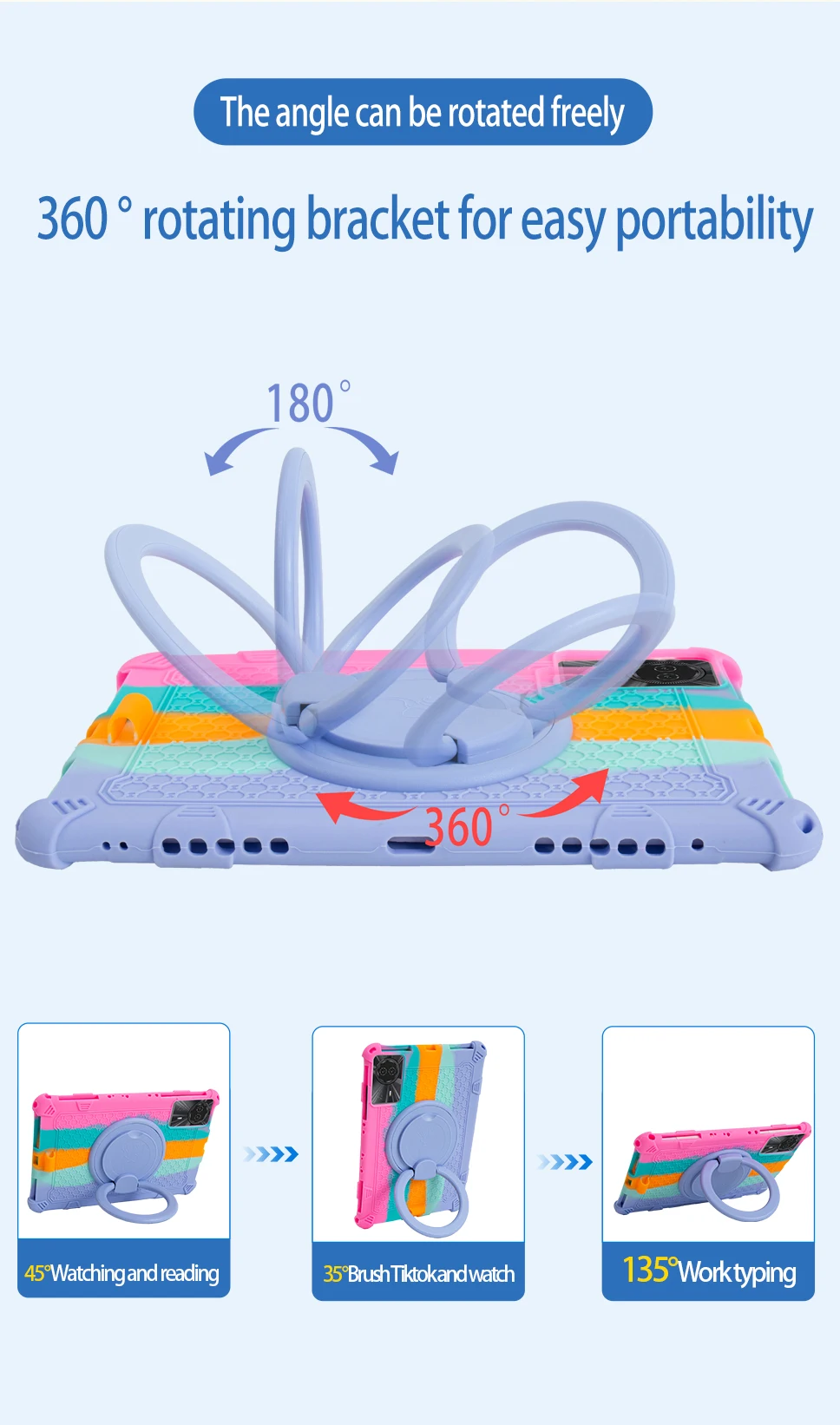 Children's 360° Rotating Stand Case with Handle Grip & Shoulder Strap