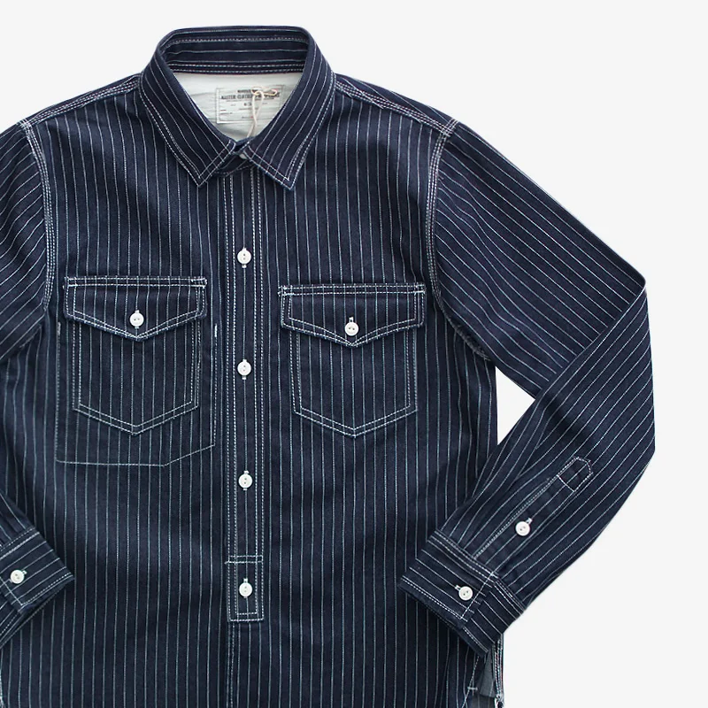 Denim Shirt 12.5oz Heavyweight American Vintage Casual Amekaji indigo Cotton Workwear Tops For Men Youth Male