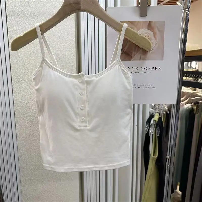 White Stripe Slim Fit Cami Top with Chest Pad