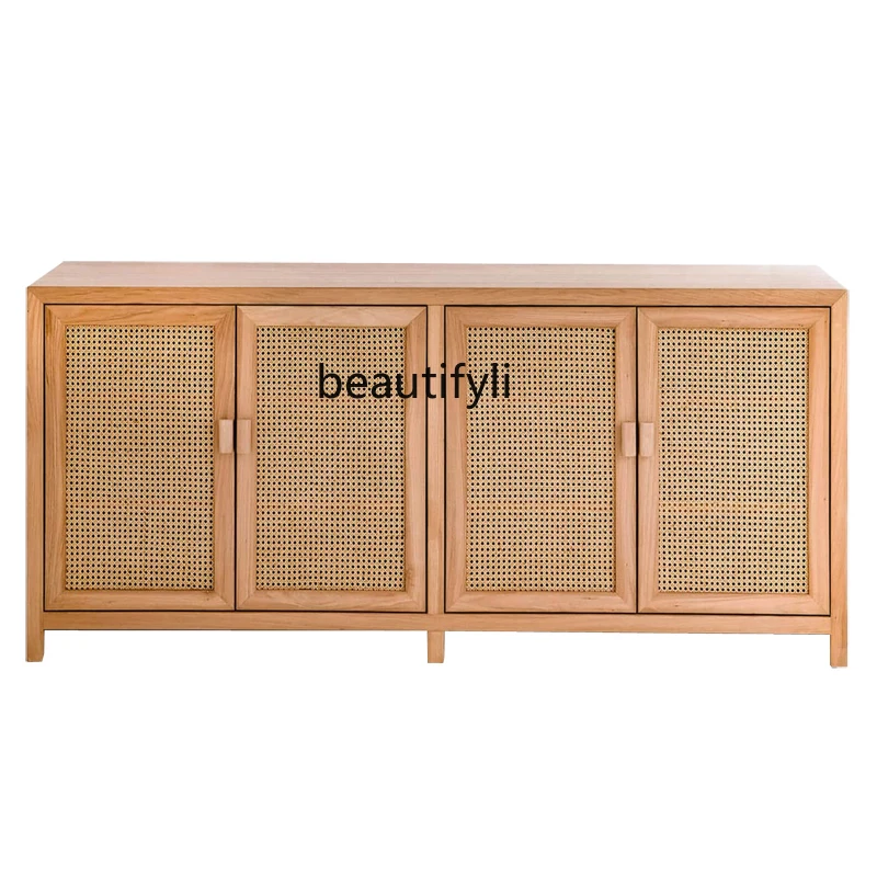 

Nordic Solid Wood Rattan Sideboard Cabinet Simple Wood Color Shoe Cabinet Living Room Storage Cabinet Customization