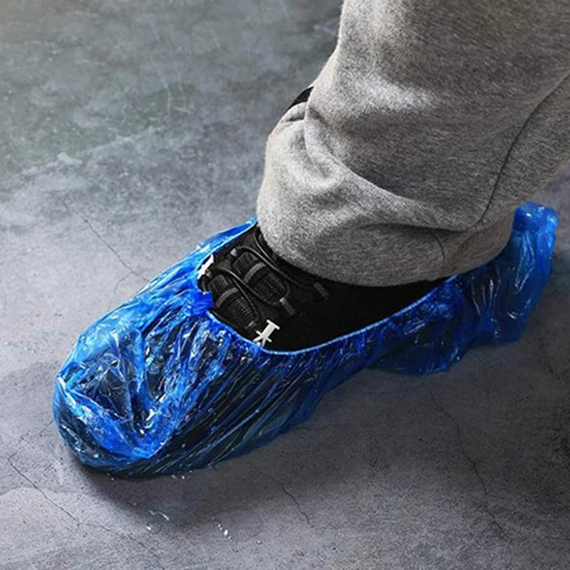 200PCS Disposable T-Buckle Overshoes Waterproof PE Dispensers Dustproof Boot Covers For Automatic Shoe Cover