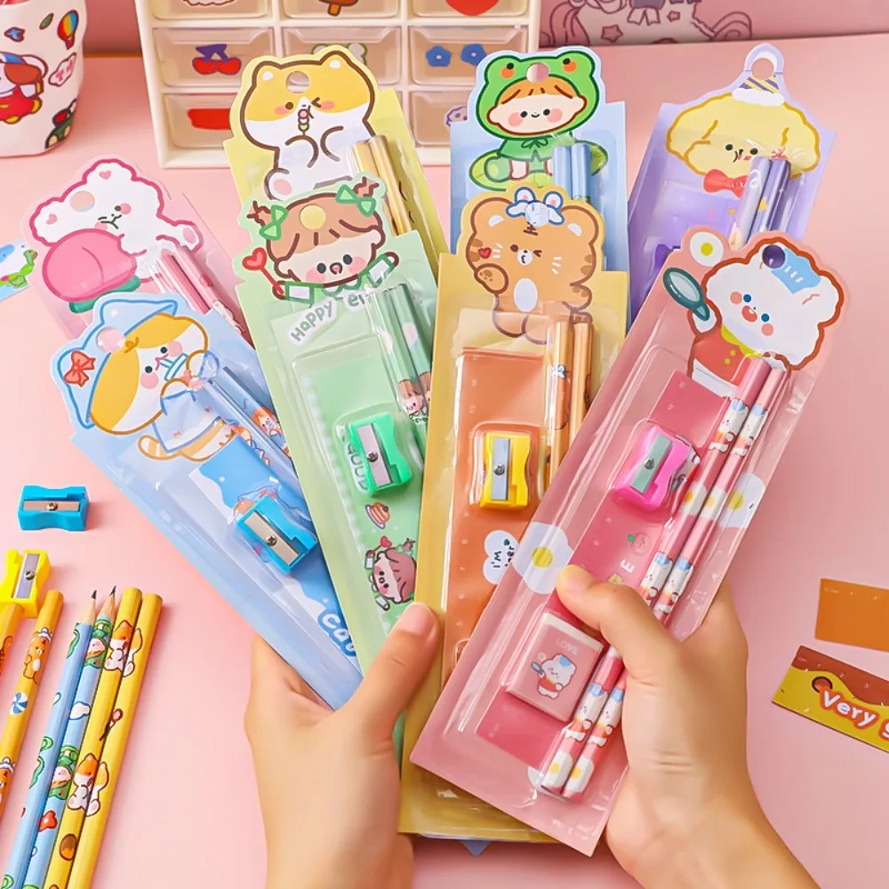 

5pcs Purin Pencil Eraser Set Kawaii Rubber Stationery Supplies Pencil Box Pencil Sharpener Pencils Case Set Children