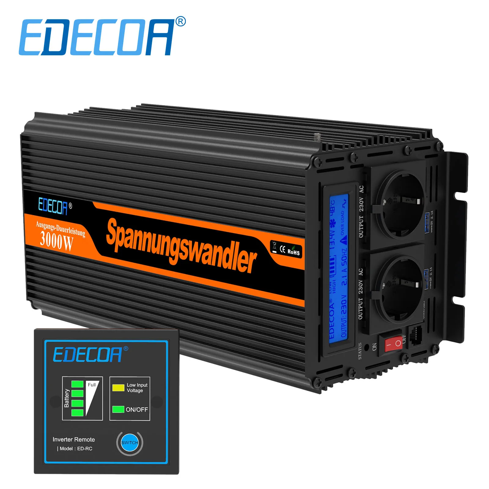 EDECOA 3000W DC 12V 24V zu AC 220V 230V Konverter modifizierter