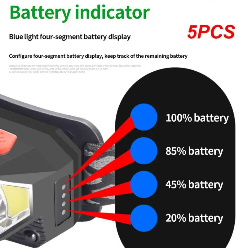 

5PCS Fishing Light Wave Hand Induction Headlamp Strong White Light Red Light Induction Headlight Outdoor Night Fishing Headlight