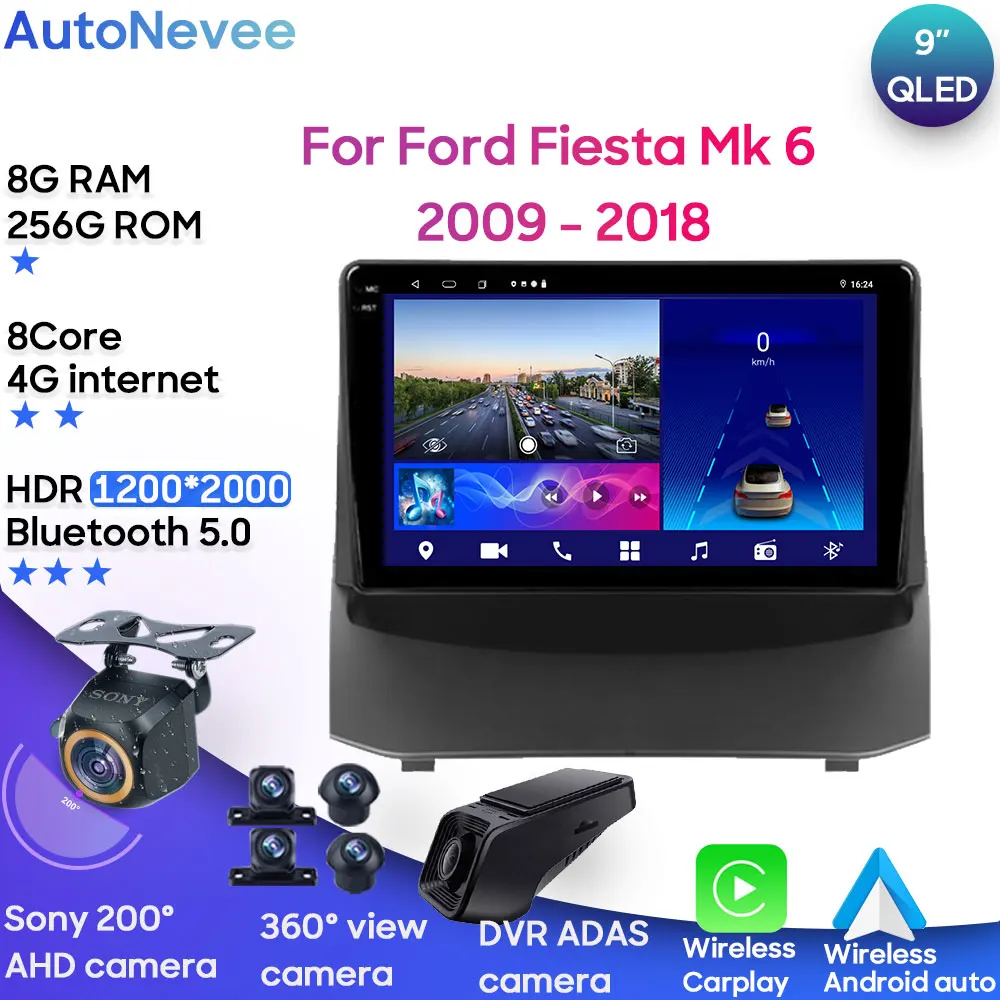 

Android Multimedia For Ford Fiesta Mk 6 2009 - 2018 Car Stereo CPU Radio QLED Player Navigation Carplay Auto 5G Cam Screen HDR