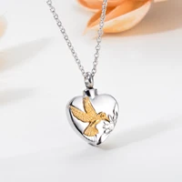 Stainless Steel Heart-shaped Urn Necklaces for Ashes Hummingbird Pendant Animal Cremation Memory Jewelry with Funnel Spoon 1