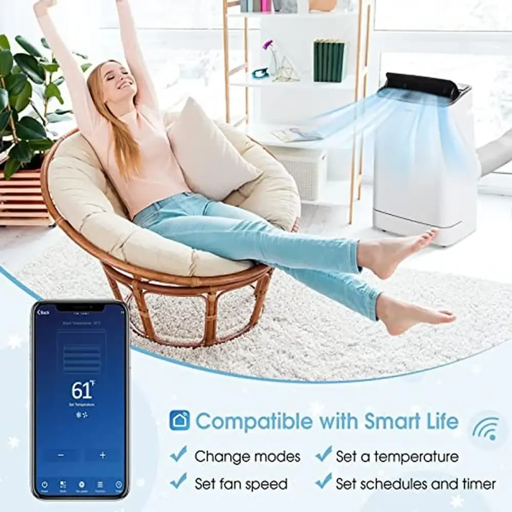 Portable 15000 BTU Air Conditioner with Heat Dehumidifier 4-in-1 Unit 800 Sq.Ft Rooms Auto Swing Timer Efficient Cooling & 4