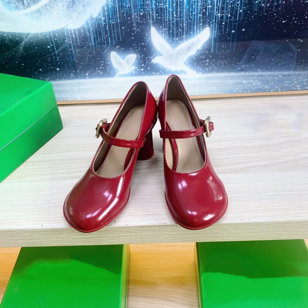 Retro genuine leather shallow cut high heels women's shoes