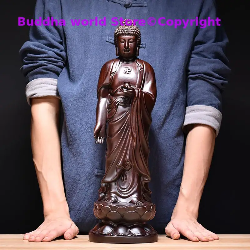 

GOOD HOME Family ROOM Spiritual efficacious Mascot Standing Holy buddha Rosewood Handmade carving art statue 40CM Large