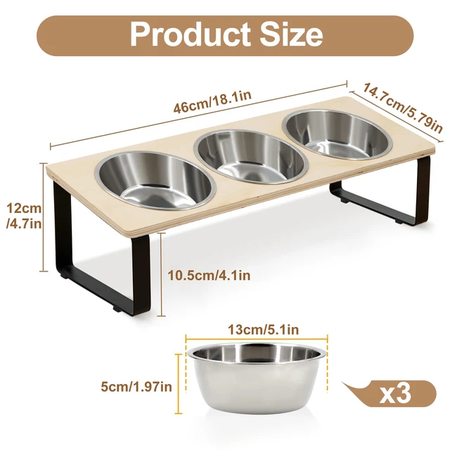 Elevated Cat Bowls with 3 Stainless Steel Bowls 15° Tilted Anti-Vomiting Raised Cat Food Bowl for Small Cats Puppies Accessories 5