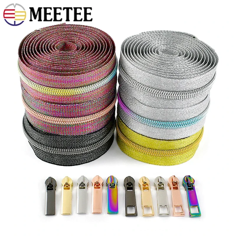 

5Meter Plastic Zipper Tape for Sewing Bag Purse Nylon Coil Zippers Slider Heads Clothes DIY Decorative Zip Pulls Repair Kits