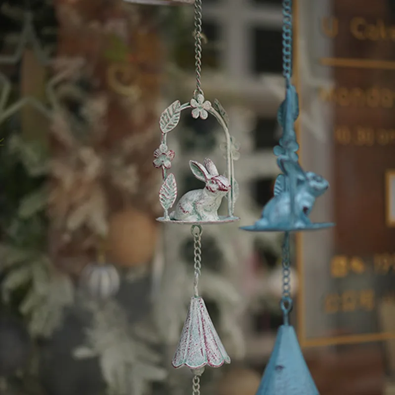 Retro Rabbit Wrought Iron Wind Chimes Garden Decoration