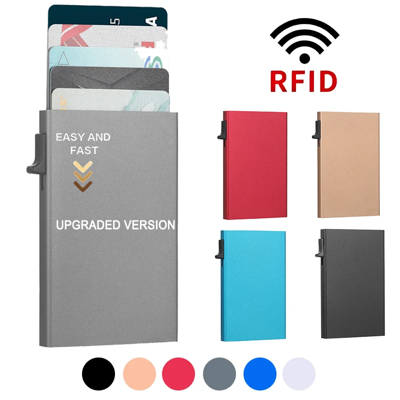 Business Thin Slim Aluminum Men Wallet wallet card holder card holder credit card holder credit card wallet card wallet wallet card bag document card wallet ID Credit Card Holder Mini RFID Wallet Case Automatic Pop up Bank Card Case Black