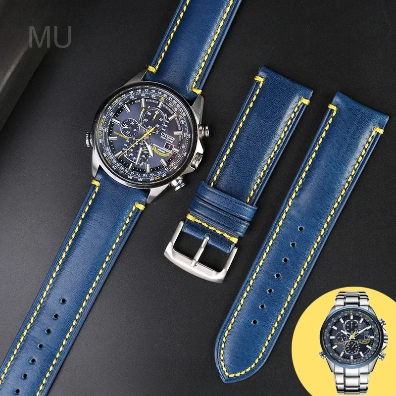 Фото Ремешок из воловьей кожи для часов Citizen Blue Angel Air Eagle AT8020 Jy8078 первого второго поколения, удобный и дышащий, 22 23 мм №1