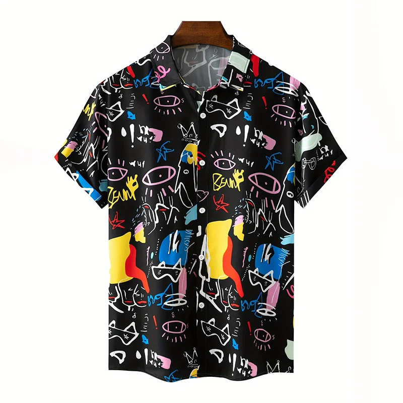 Colorful Abstract Graphic Aloha Shirt For Men Coconut Tree Ball Game 3D Printed Blouse Women Kids Short Sleeve Hawaiian Shirts 2