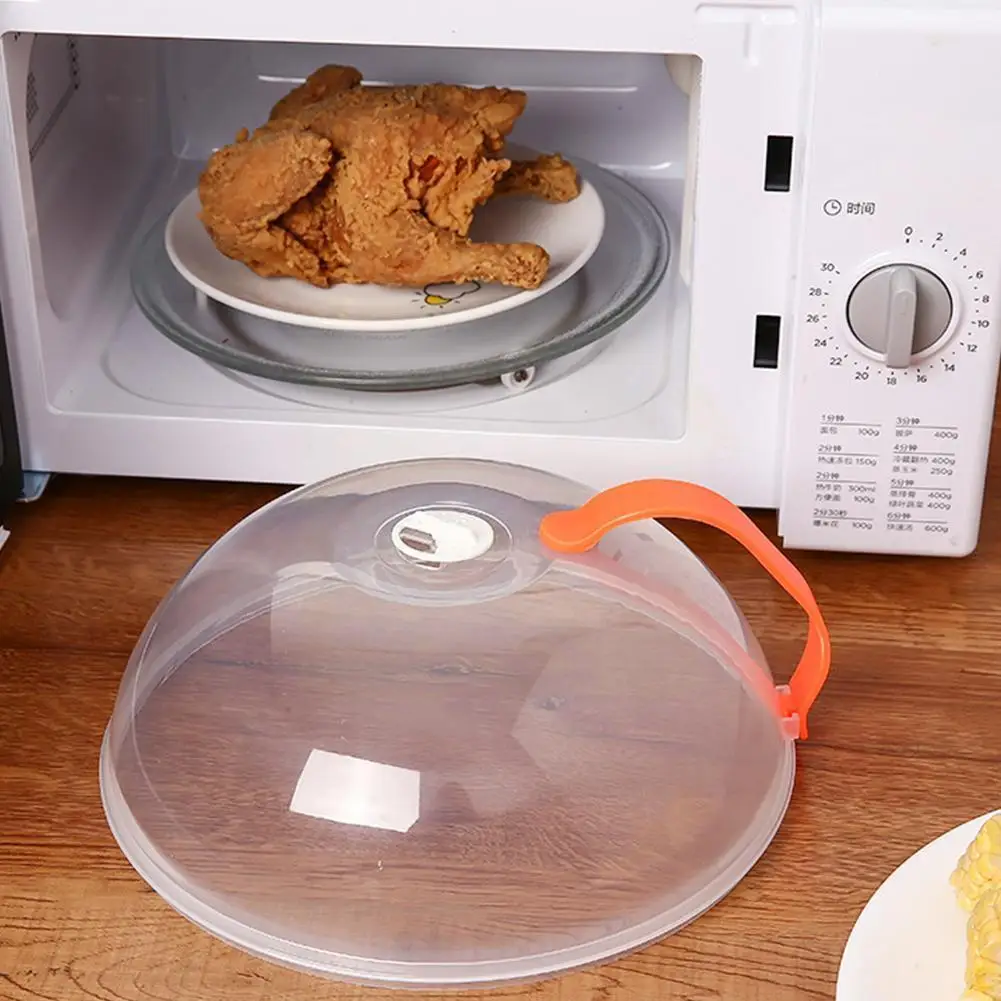 Microwave Splatter Cover 1Pcs Round Splash-proof Microwave Oven Food Cover Fresh-keeping Handle Refrigerator Cookware Part Cover Kitchen Access