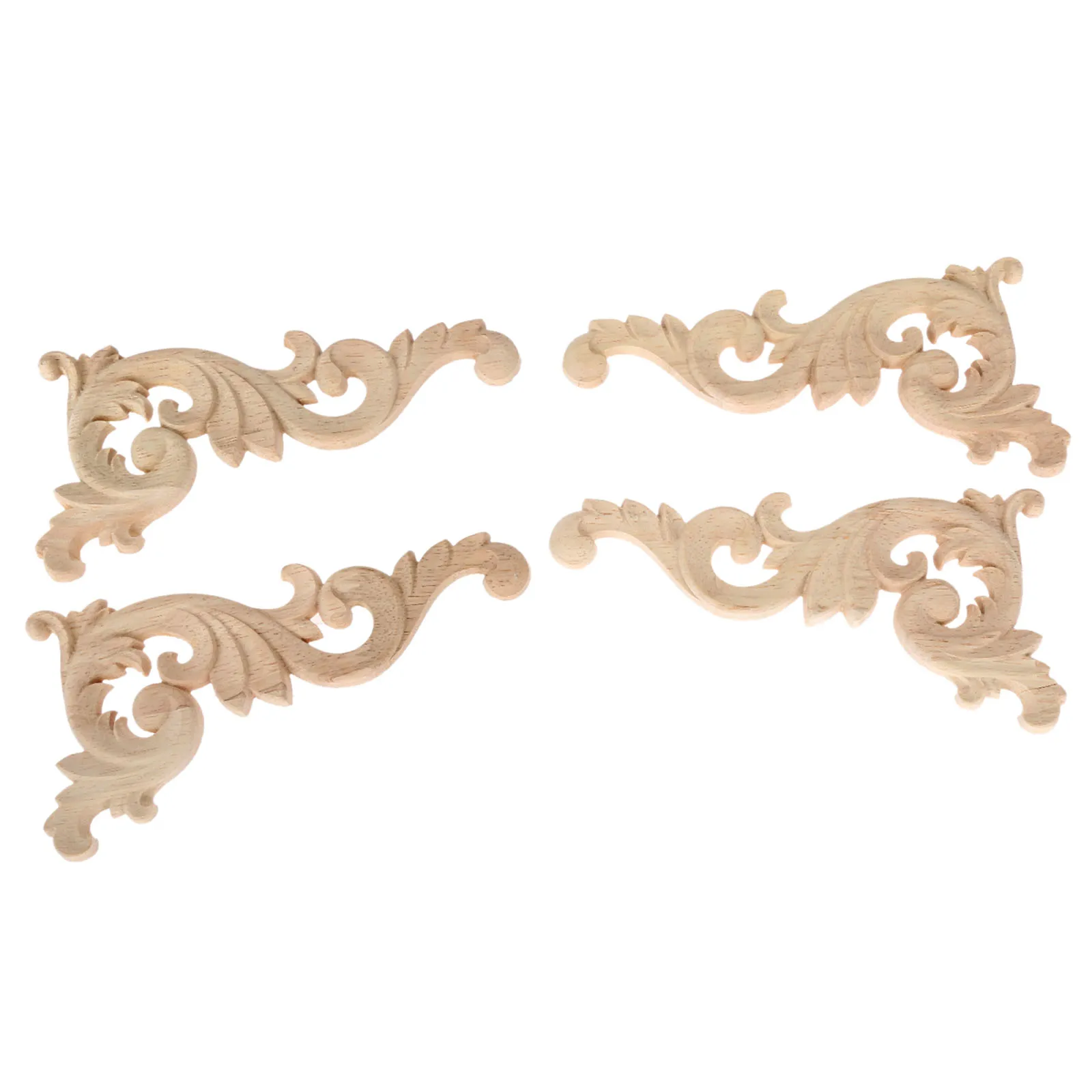 4pcs Woodcarving Decal Corner Applique Frame Door Wall Furniture Decor Figurines Flower Branch 15*8cm